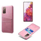 For Samsung Galaxy S20 FE 5G Calf Texture PC + PU Leather Back Cover Shockproof Case with Dual Card Slots(Pink) - 1