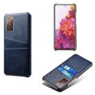 For Samsung Galaxy S20 FE 5G Calf Texture PC + PU Leather Back Cover Shockproof Case with Dual Card Slots(Blue) - 1
