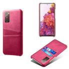 For Samsung Galaxy S20 FE 5G Calf Texture PC + PU Leather Back Cover Shockproof Case with Dual Card Slots(Rose Red) - 1