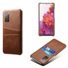 For Samsung Galaxy S20 FE 5G Calf Texture PC + PU Leather Back Cover Shockproof Case with Dual Card Slots(Brown) - 1