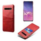 For Samsung Galaxy S10 Calf Texture PC + PU Leather Back Cover Shockproof Case with Dual Card Slots(Red) - 1