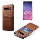 For Samsung Galaxy S10+ Calf Texture PC + PU Leather Back Cover Shockproof Case with Dual Card Slots(Brown) - 1