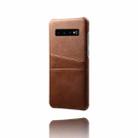 For Samsung Galaxy S10+ Calf Texture PC + PU Leather Back Cover Shockproof Case with Dual Card Slots(Brown) - 2