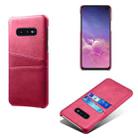 For Samsung Galaxy S10e Calf Texture PC + PU Leather Back Cover Shockproof Case with Dual Card Slots(Rose Red) - 1