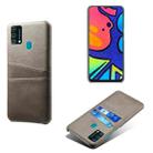 For Samsung Galaxy F41 Calf Texture PC + PU Leather Back Cover Shockproof Case with Dual Card Slots(Grey) - 1