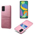 For Samsung Galaxy F52 5G Calf Texture PC + PU Leather Back Cover Shockproof Case with Dual Card Slots(Pink) - 1