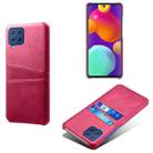 For Samsung Galaxy M62 Calf Texture PC + PU Leather Back Cover Shockproof Case with Dual Card Slots(Rose Red) - 1