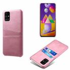 For Samsung Galaxy M31s Calf Texture PC + PU Leather Back Cover Shockproof Case with Dual Card Slots(Pink) - 1
