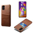 For Samsung Galaxy M31s Calf Texture PC + PU Leather Back Cover Shockproof Case with Dual Card Slots(Brown) - 1