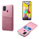 For Samsung Galaxy M31 Calf Texture PC + PU Leather Back Cover Shockproof Case with Dual Card Slots(Pink) - 1