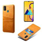 For Samsung Galaxy M30s Calf Texture PC + PU Leather Back Cover Shockproof Case with Dual Card Slots(Orange) - 1