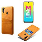 For Samsung Galaxy M21 2021 Calf Texture PC + PU Leather Back Cover Shockproof Case with Dual Card Slots(Orange) - 1