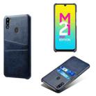 For Samsung Galaxy M21 2021 Calf Texture PC + PU Leather Back Cover Shockproof Case with Dual Card Slots(Blue) - 1