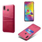For Samsung Galaxy M20 Calf Texture PC + PU Leather Back Cover Shockproof Case with Dual Card Slots(Rose Red) - 1