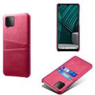 For Samsung Galaxy M12 Calf Texture PC + PU Leather Back Cover Shockproof Case with Dual Card Slots(Rose Red) - 1