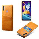 For Samsung Galaxy M11 Calf Texture PC + PU Leather Back Cover Shockproof Case with Dual Card Slots(Orange) - 1