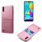 For Samsung Galaxy M01 Calf Texture PC + PU Leather Back Cover Shockproof Case with Dual Card Slots(Pink) - 1