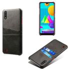 For Samsung Galaxy M01 Calf Texture PC + PU Leather Back Cover Shockproof Case with Dual Card Slots(Black) - 1