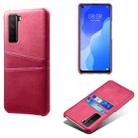 For Huawei nova 7 SE Calf Texture PC + PU Leather Back Cover Shockproof Case with Dual Card Slots(Rose Red) - 1