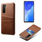 For Huawei nova 7 SE Calf Texture PC + PU Leather Back Cover Shockproof Case with Dual Card Slots(Brown) - 1