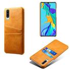 For Huawei P30 Calf Texture PC + PU Leather Back Cover Shockproof Case with Dual Card Slots(Orange) - 1