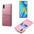 For Huawei P30 Calf Texture PC + PU Leather Back Cover Shockproof Case with Dual Card Slots(Pink) - 1