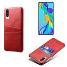 For Huawei P30 Calf Texture PC + PU Leather Back Cover Shockproof Case with Dual Card Slots(Red) - 1