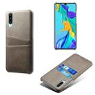 For Huawei P30 Calf Texture PC + PU Leather Back Cover Shockproof Case with Dual Card Slots(Grey) - 1