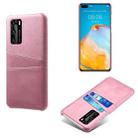 For Huawei P40 Calf Texture PC + PU Leather Back Cover Shockproof Case with Dual Card Slots(Pink) - 1