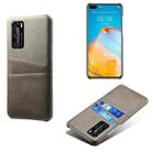 For Huawei P40 Calf Texture PC + PU Leather Back Cover Shockproof Case with Dual Card Slots(Grey) - 1