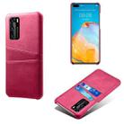 For Huawei P40 Calf Texture PC + PU Leather Back Cover Shockproof Case with Dual Card Slots(Rose Red) - 1