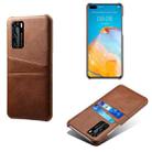 For Huawei P40 Calf Texture PC + PU Leather Back Cover Shockproof Case with Dual Card Slots(Brown) - 1