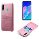 For Huawei P40 lite E Calf Texture PC + PU Leather Back Cover Shockproof Case with Dual Card Slots(Pink) - 1