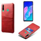 For Huawei P40 lite E Calf Texture PC + PU Leather Back Cover Shockproof Case with Dual Card Slots(Red) - 1