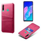 For Huawei P40 lite E Calf Texture PC + PU Leather Back Cover Shockproof Case with Dual Card Slots(Rose Red) - 1