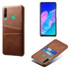 For Huawei P40 lite E Calf Texture PC + PU Leather Back Cover Shockproof Case with Dual Card Slots(Brown) - 1