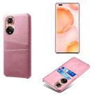 For Honor 50 Pro Calf Texture PC + PU Leather Back Cover Shockproof Case with Dual Card Slots(Pink) - 1