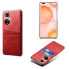 For Honor 50 Pro Calf Texture PC + PU Leather Back Cover Shockproof Case with Dual Card Slots(Red) - 1