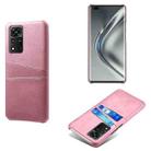 For Honor V40 5G Calf Texture PC + PU Leather Back Cover Shockproof Case with Dual Card Slots(Pink) - 1