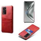 For Honor V40 5G Calf Texture PC + PU Leather Back Cover Shockproof Case with Dual Card Slots(Red) - 1