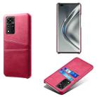 For Honor V40 5G Calf Texture PC + PU Leather Back Cover Shockproof Case with Dual Card Slots(Rose Red) - 1