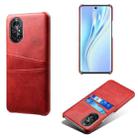 For Honor V40 Lite Calf Texture PC + PU Leather Back Cover Shockproof Case with Dual Card Slots(Red) - 1