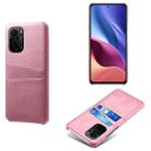 For Xiaomi Redmi K40 Calf Texture PC + PU Leather Back Cover Shockproof Case with Dual Card Slots(Pink) - 1