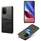 For Xiaomi Redmi K40 Calf Texture PC + PU Leather Back Cover Shockproof Case with Dual Card Slots(Black) - 1