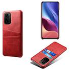 For Xiaomi Redmi K40 Calf Texture PC + PU Leather Back Cover Shockproof Case with Dual Card Slots(Red) - 1