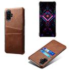 For Xiaomi Redmi K40 Gaming Calf Texture PC + PU Leather Back Cover Shockproof Case with Dual Card Slots(Brown) - 1