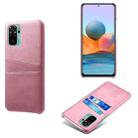 For Xiaomi Redmi Note 10 4G Calf Texture PC + PU Leather Back Cover Shockproof Case with Dual Card Slots(Pink) - 1