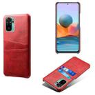 For Xiaomi Redmi Note 10 4G Calf Texture PC + PU Leather Back Cover Shockproof Case with Dual Card Slots(Red) - 1