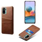 For Xiaomi Redmi Note 10 4G Calf Texture PC + PU Leather Back Cover Shockproof Case with Dual Card Slots(Brown) - 1