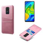 For Xiaomi Redmi Note 9 Calf Texture PC + PU Leather Back Cover Shockproof Case with Dual Card Slots(Pink) - 1